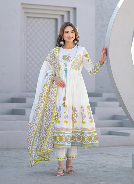 TTT Pure Premium Cotton With Handwork Touchup Full Anarkali Flair Kurti Bottom With Dupatta Exporters In India